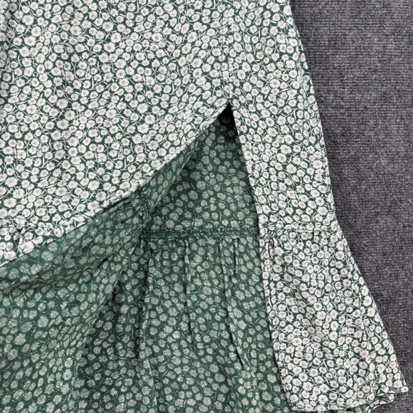 Abercrombie & Fitch Green Micro Floral Midi Skirt Ruffle Hem Side Slit Womens XS - Picture 9 of 12
